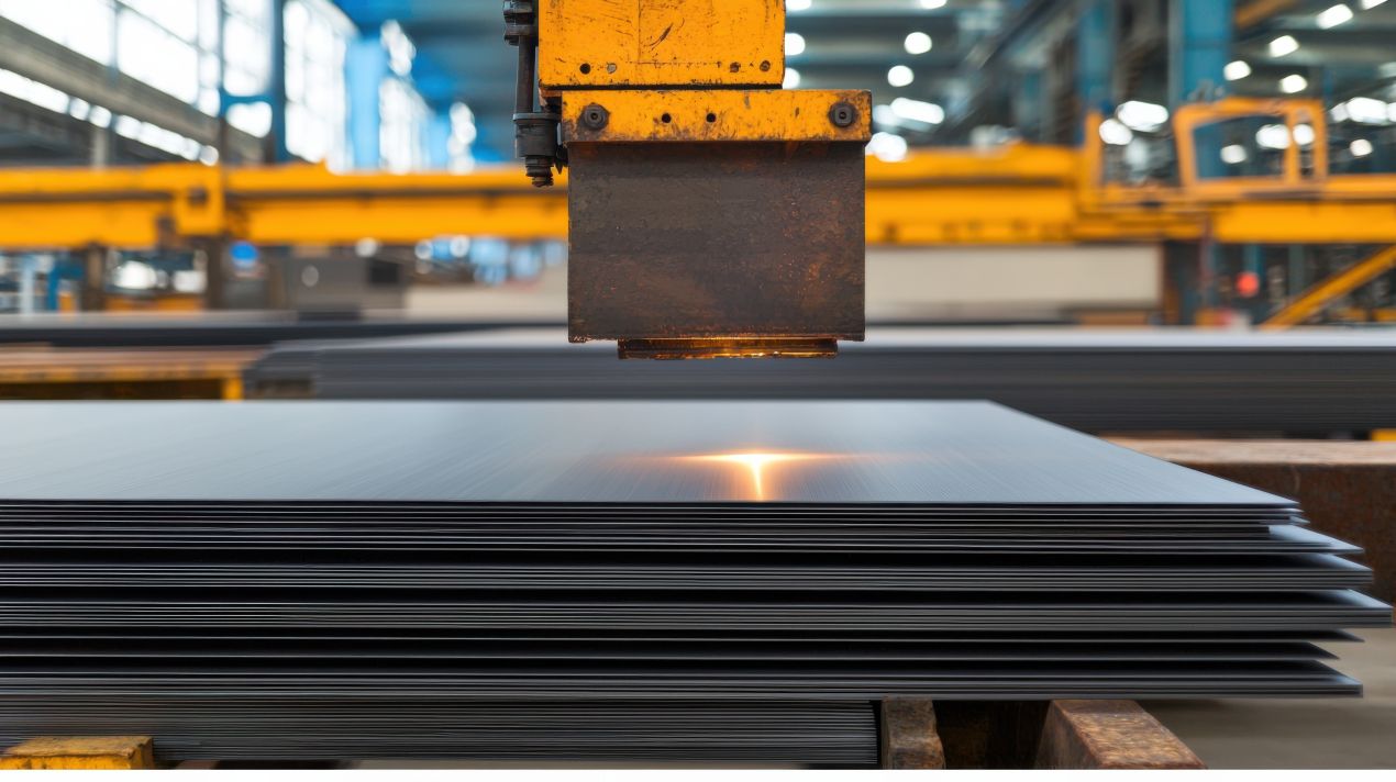 Eine Laserschneidanlage bearbeitet präzise Metallplatten – beispielhaft für moderne Prozesse mit gebrauchter Schneidemaschine